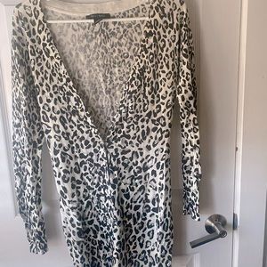 White House Black Market, Long-Sleeve Leopard Cardigan Sweater.